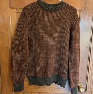 Vintage LL Bean Signature 100% Wool Birdseye Fisherman Orange Brown Sweater Med